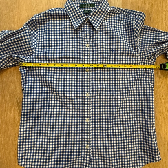 Ralph Lauren Blue & White Gingham 3/4 Sleeve Button-Down Shirt - Picture 6 of 8